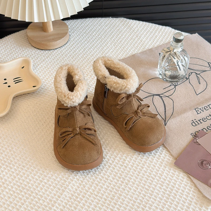 2025 Winter Children's Snow Boots Boys and Girls Warm Plush Side Zipper Anti slip Fashion Versatile Cotton Shoes