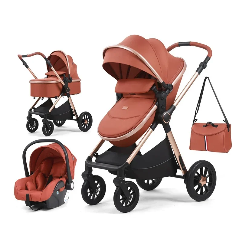 2024 Neuer klappbarer Double Push Kinderwagen 3-in-1 Luxus-Kinderwagen mit Autositz