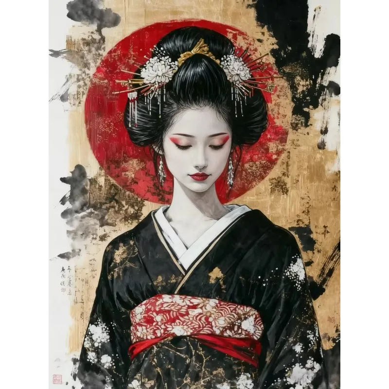Vintage Geisha Poster Print For Office Living Room Traditional Japanese Wall Art Woman in Ornate Kimono Canvas Painting 2026
