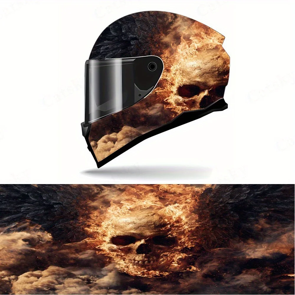 

Skull and Fire Full Face Helmet Decals - Durable and Waterproof PVC, self-adhesive Motorcycle Racing Helmet Aesthetic Sticker, H