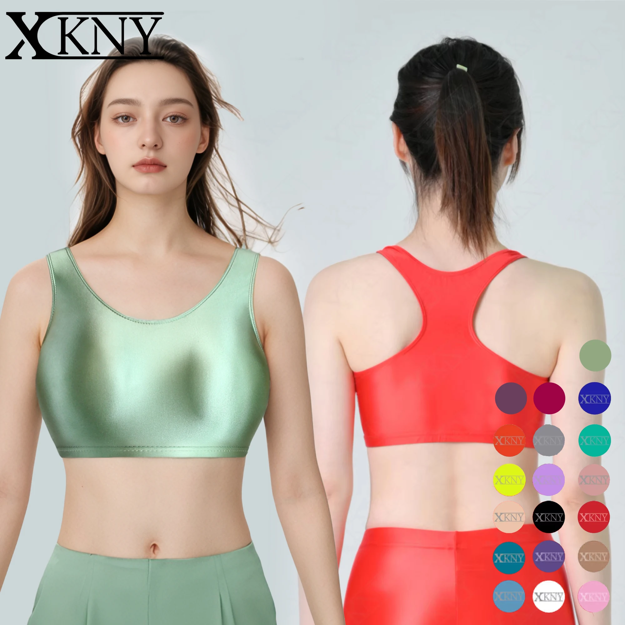 

XCKNY glossiness series vest Satin glossy top oil bottoming shirt sleeveless suspender vest sports Yoga swim underwear bra