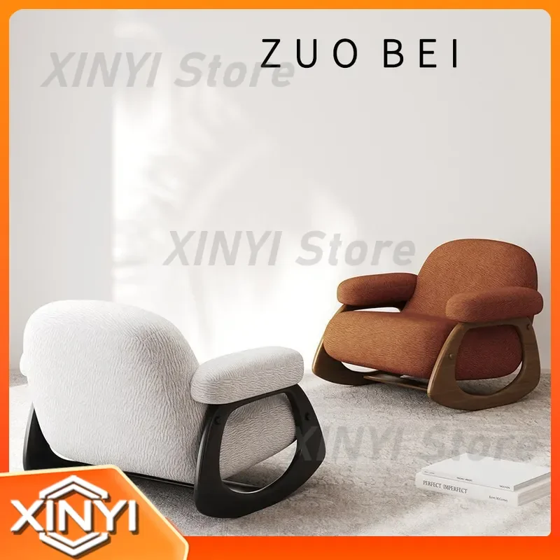 Medieval Fabric Single Sofa Chair for B&B Hotel Rest Area Armchair Solid Wood Designer Creative Rocking Chair