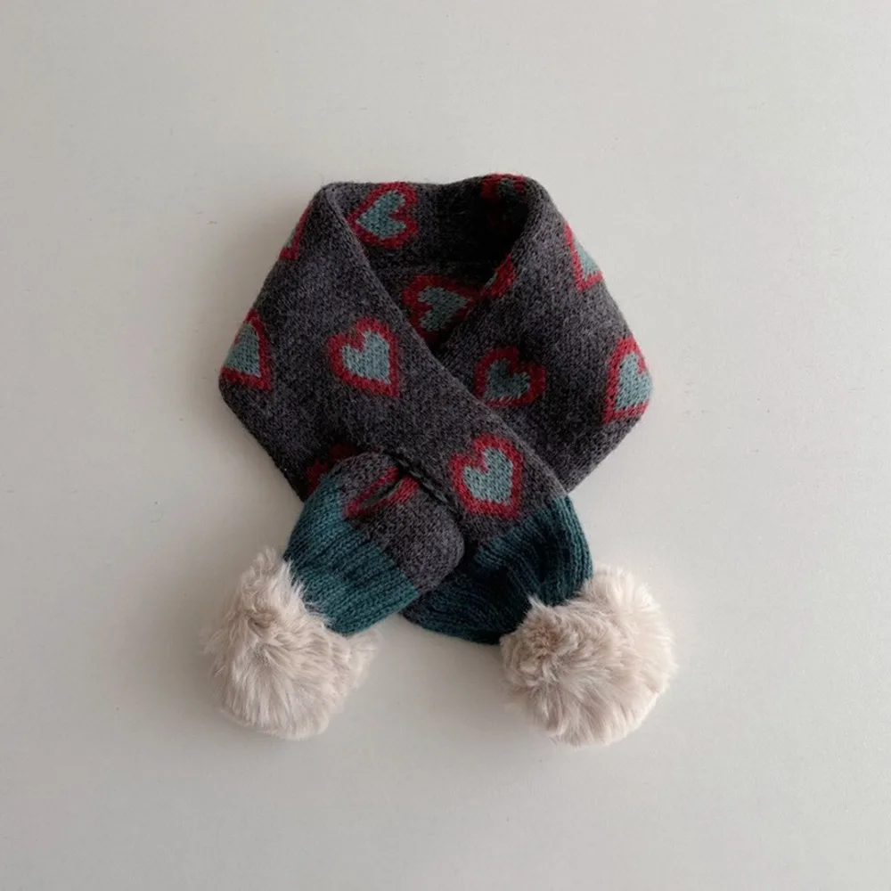 Thickened Children Knitted Scarf Thermal Neck Warmer Windproof Baby Neckerchief Adorable Heart Pattern Cartoon Kids Muffler