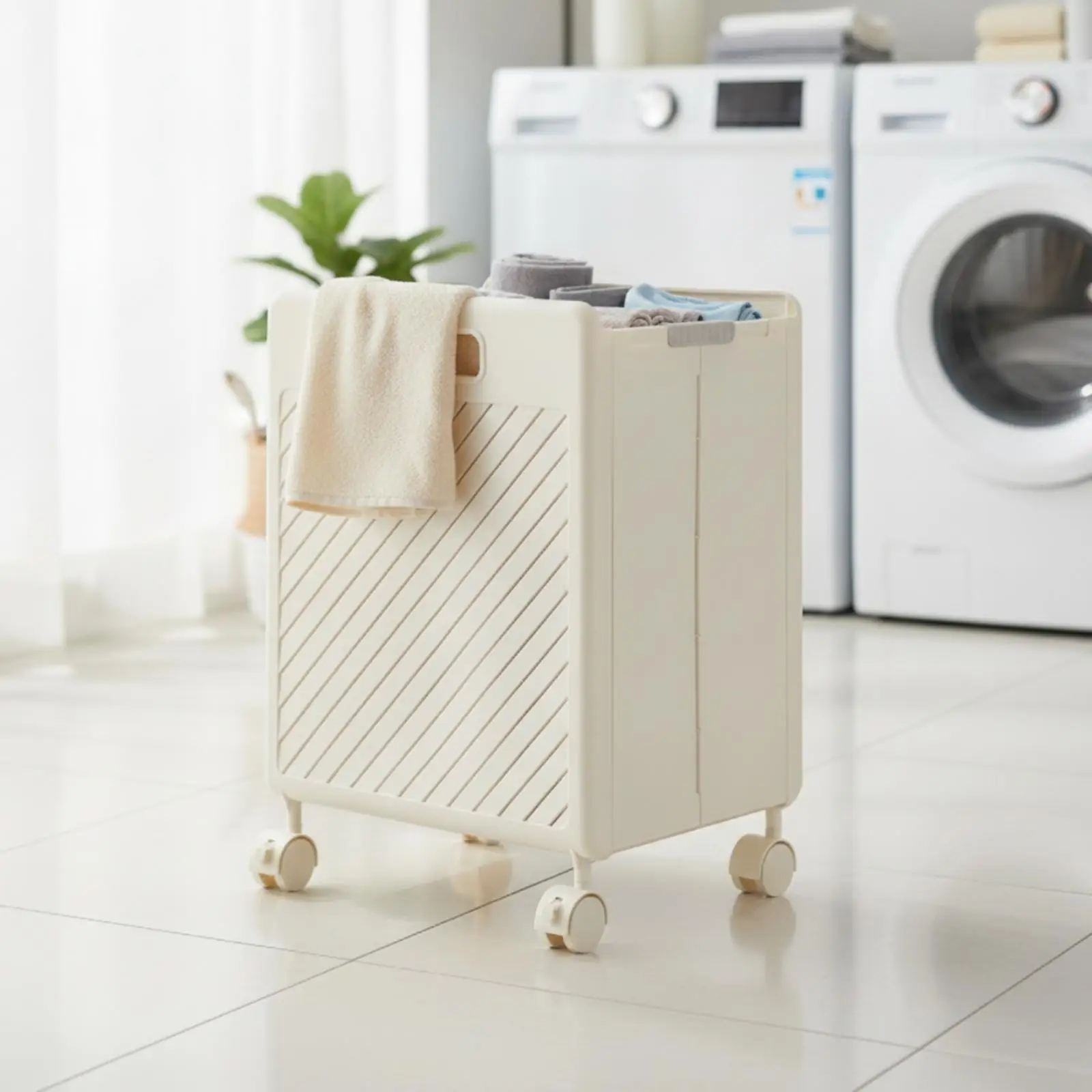 Portable Rolling Laundry Basket Collapsible Hamper with Open Top Frame for Bedroom Laundry Room