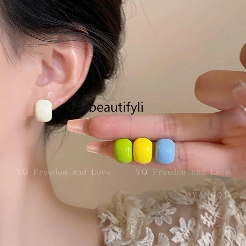 Candy Color C- Shaped Stud Earrings Female Niche Unique Design Sweet Earrings Elegant High-Grade All-Match Earrings