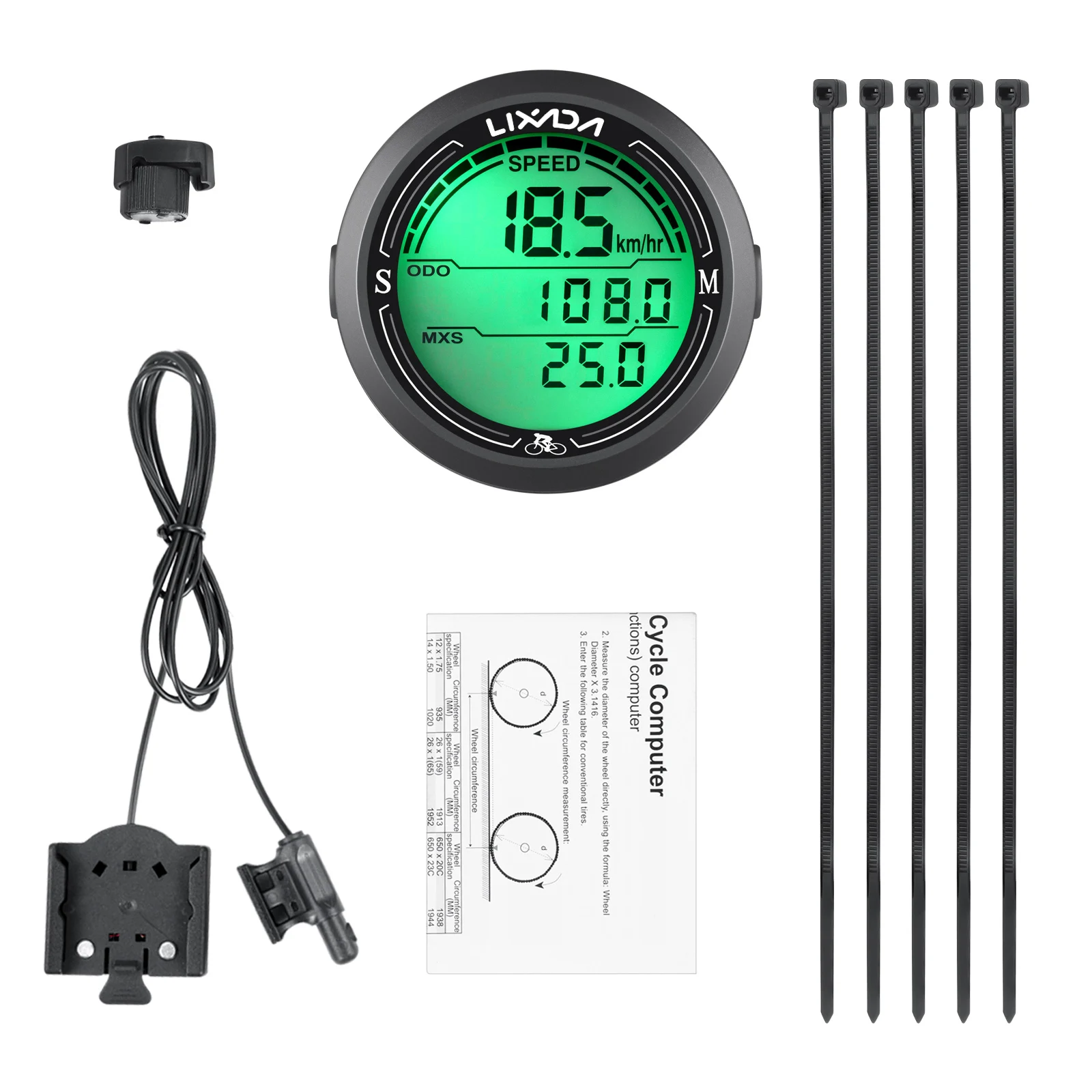 Wired Bike Speedometer IP67 Waterproof Round Shaped Bike Computer Large LCD Dispaly Backlight Screen Cycle Odometer