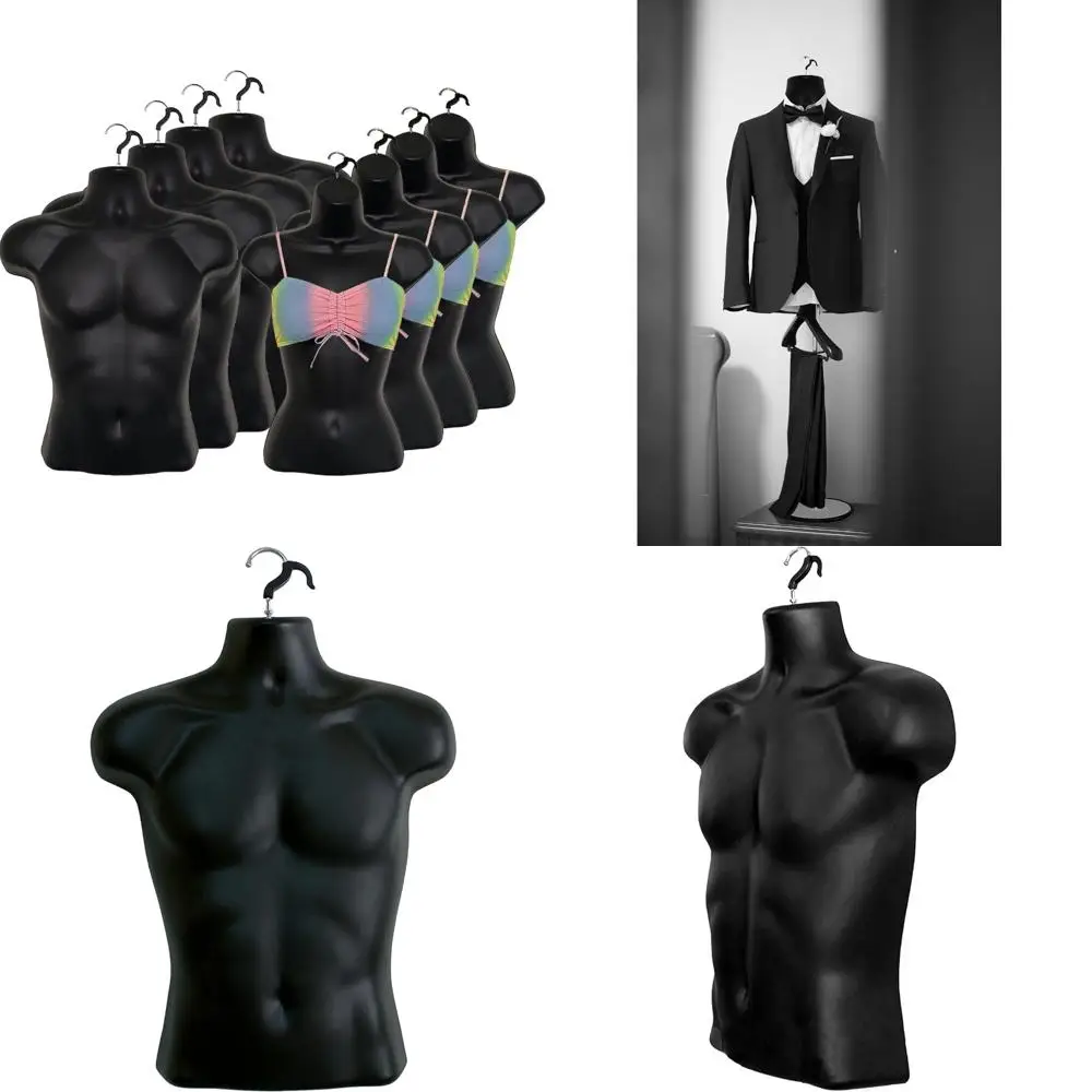 

Black Male and Female Mannequin Injection Forms, Half-Rounded Waist, Dress Form with Hanging Hook for Display