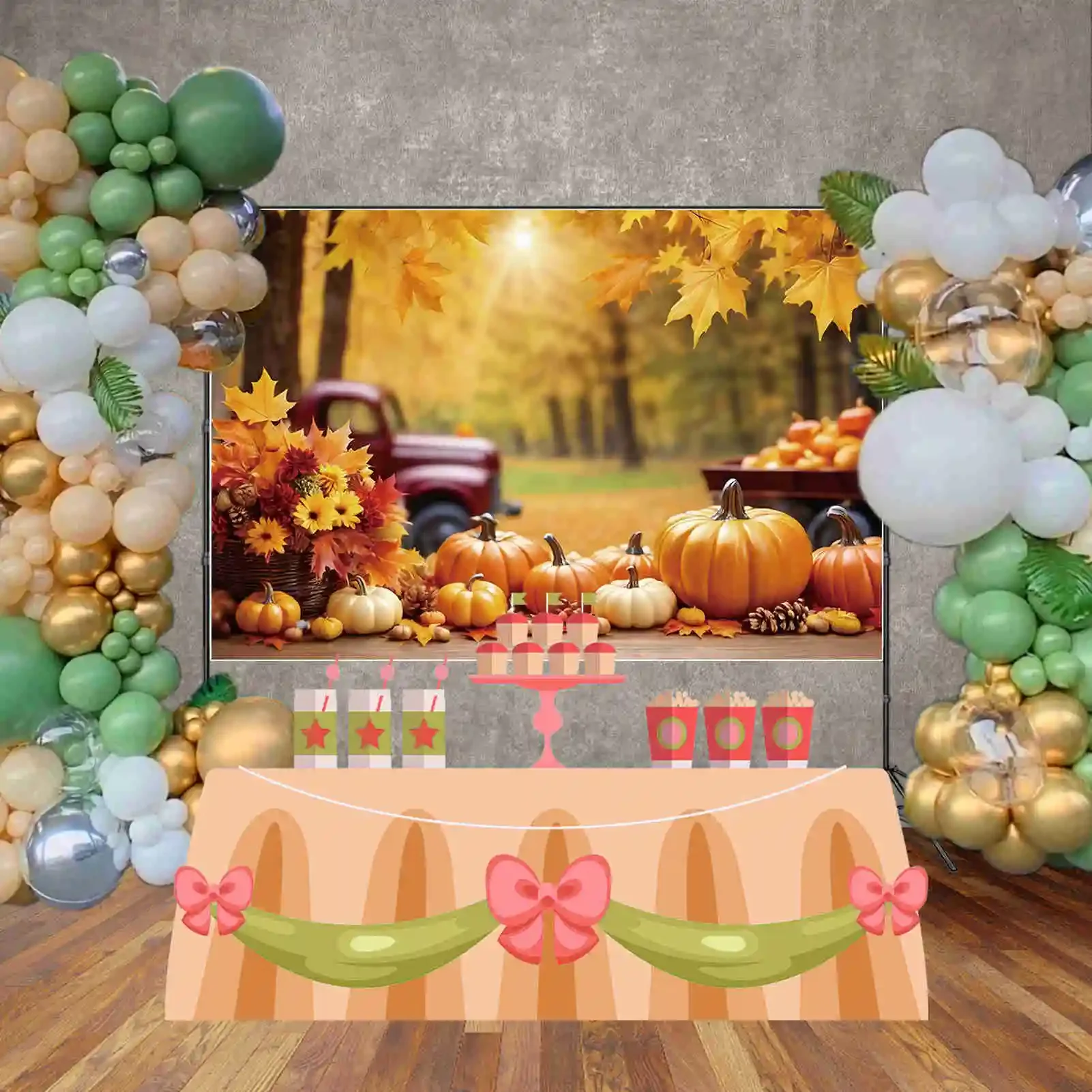 Autumn Thanksgiving Photography Studio Background Farm Pumpkin Truck Maple Leaves Party Photo Backdrop Birthday Decor Back Drop