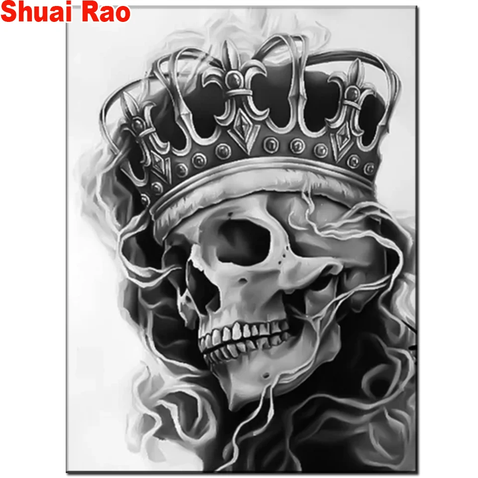 5D DIY Diamond Painting cross stitch Crown Skull mosaic full square/round diamond embroidery cross stitch black white art