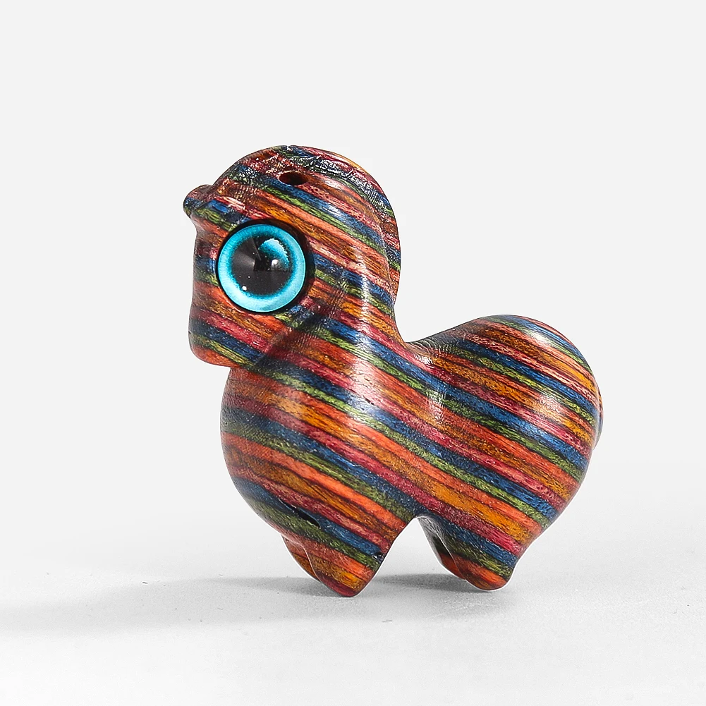 Natural Wooden Pony Figurine Carved Hand Polished Animal Rainbow Horse Craft Necklace Key Chain Pendant Auspicious Home Ornament