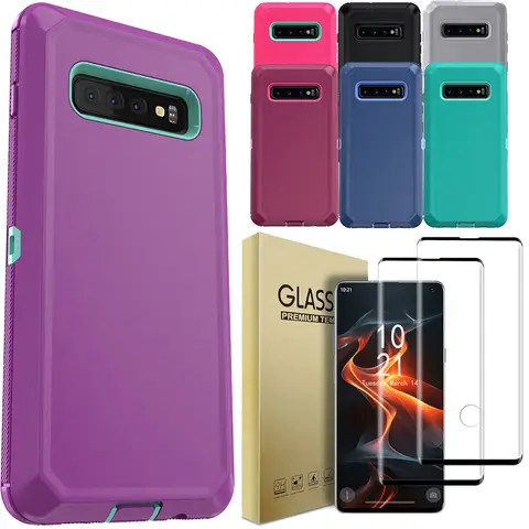 For Samsung Galaxy S10 S10 Plus S10e Phone Case Shockproof Cover And 2pcs Tempered Glass Screen Protectors Case Friendly Clear