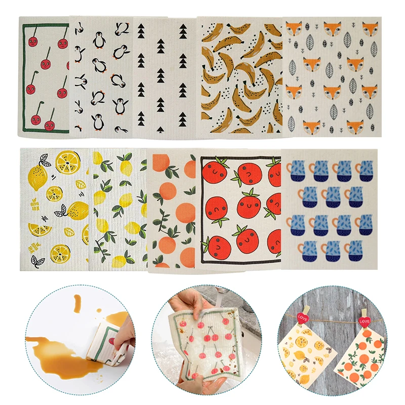 Cartoon Printed Absorbent Dishcloth Reusable Cleaning Cloths Wet Dry Kitchen Rag Dishwashing Scouring Coaster Pad 17*20cm