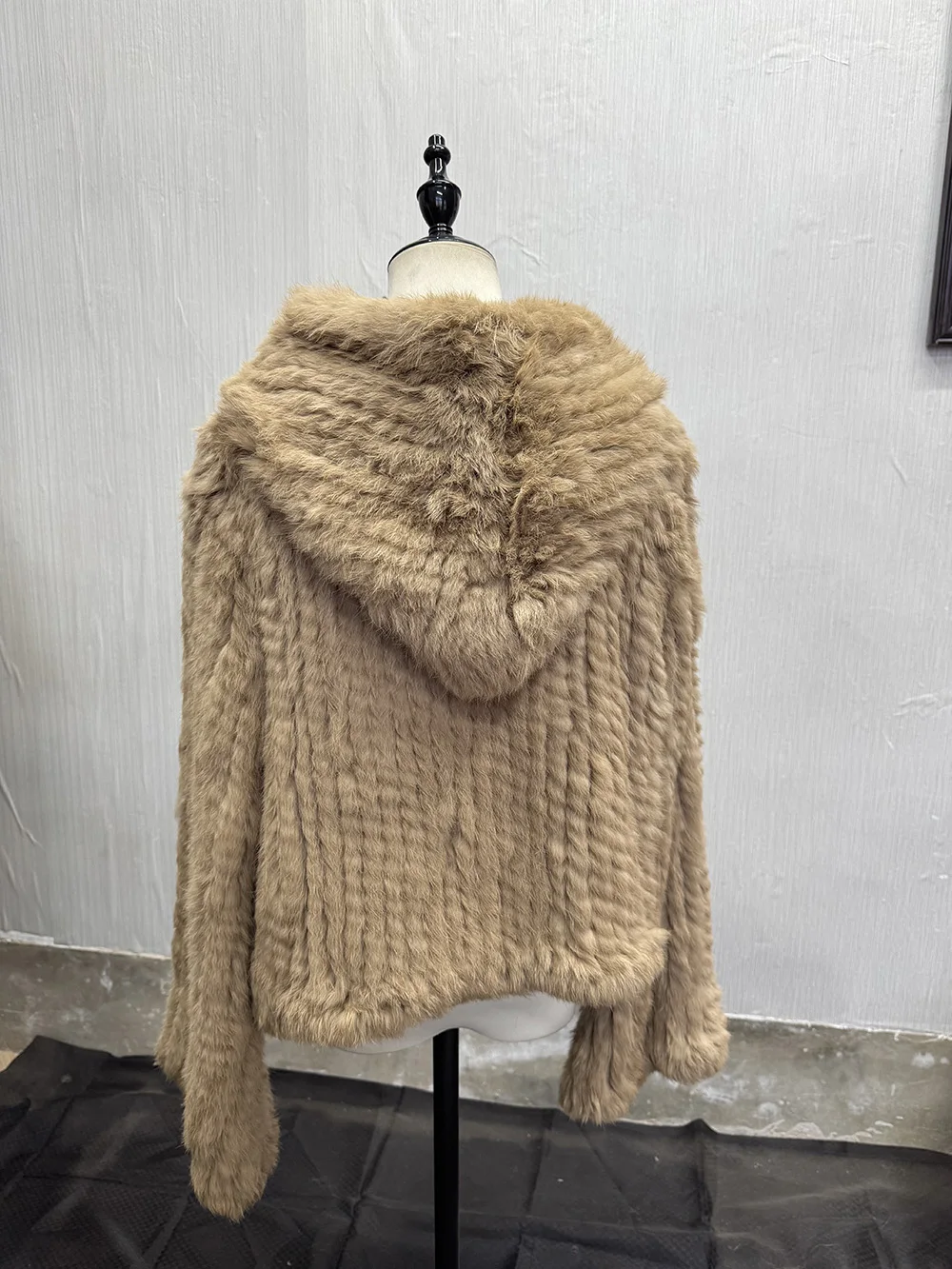 Long Sleeve Casual Loose Knitted Real Rabbit Fur Hooded Coat Women Genuine Natural Rabbit Fur Outwear Female Fur Jacket