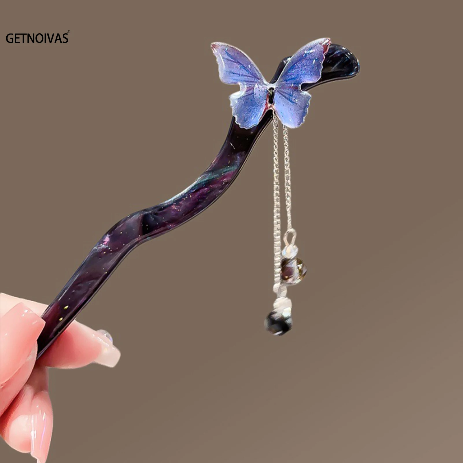 Fashion Butterfly Hair Sticks Chinese Retro Girls Long Tassel Hairpins Acetic Acid Headdress Bun Maker Hair Styling Accessories