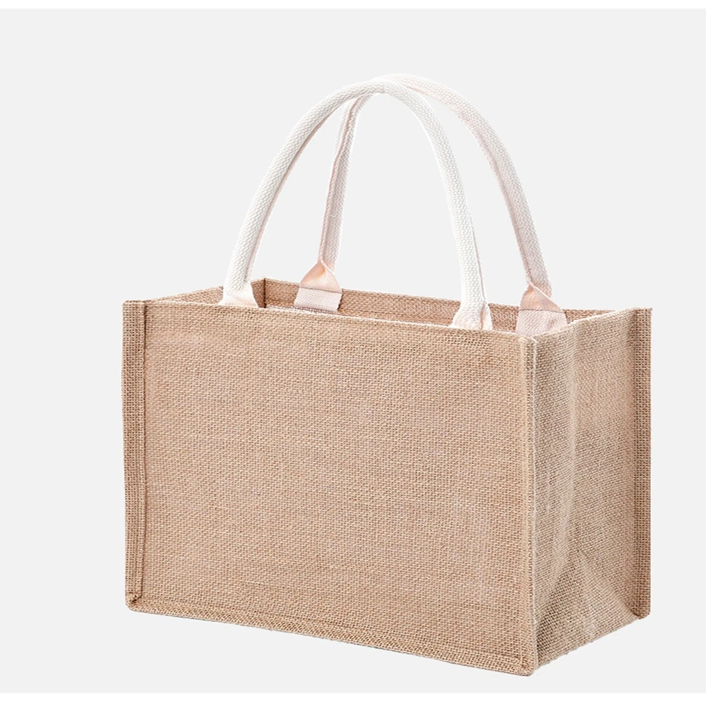 Waterproof Burlap Jute Shopping Handbag Loop DIY Linen Hand Drawn Cotton Sacks Reusable Tote Grocery Bags for Women Girls