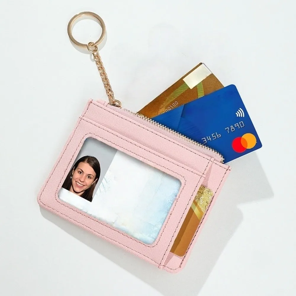 

Simple Short Hangging Card Bag Multifunction PU Leather Pocket Purse with Keychain Colorful Card Holder Male/Famale