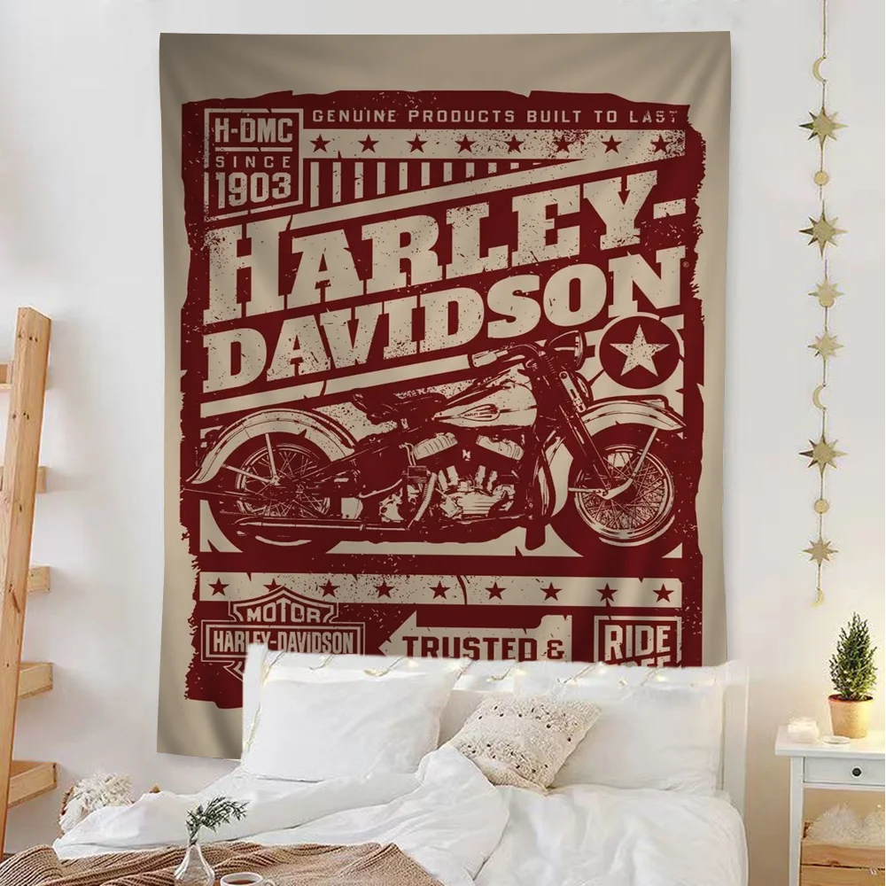 Harley Motorcycle Cool Retro Print  Hanging Bohemian Tapestry for Living Room Home Dorm Decor Japanese Tapestry