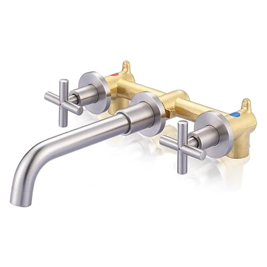 

Bathroom Faucet, 2 Handle Wall Mount Bathroom Faucet, Vessel Sink Faucet Wall Mount and Rough-in Valve Included