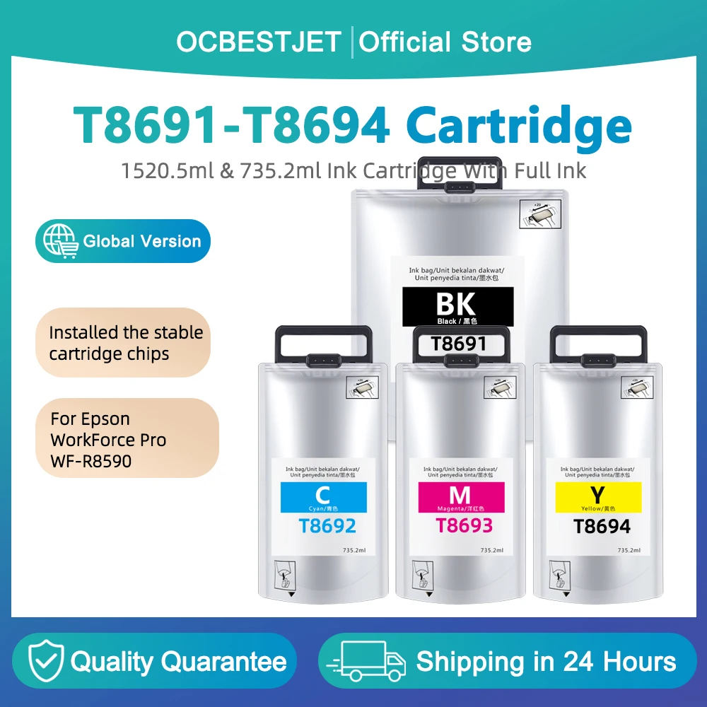T8691 T8692 T8693 T8694 Replacement Ink Pack For Epson WorkForce Pro WF-R8590 Printer Ink Cartridge With Chips