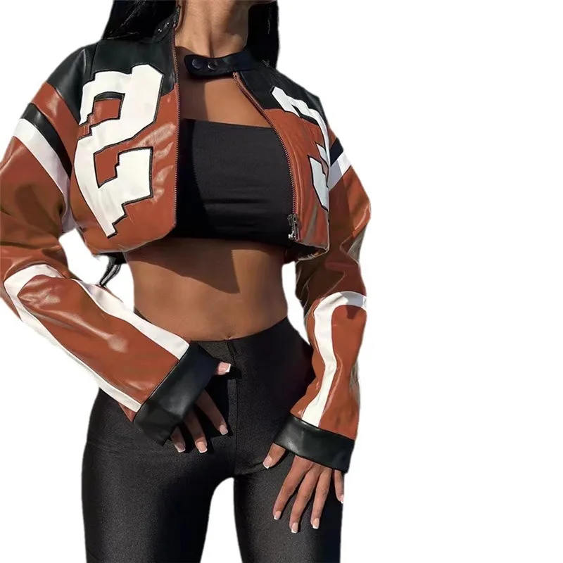 Casaco superior feminino outono/inverno imitação de couro com zíper manga longa retro simples design casual moda nicho versátil magro