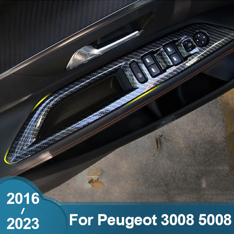 

Для Peugeot 3008 5008 GT 2016-2021 2022 2023, кнопки переключателя окна автомобиля, двери автомобиля, крышки, панель подлокотника, авто аксессуары для интерьера