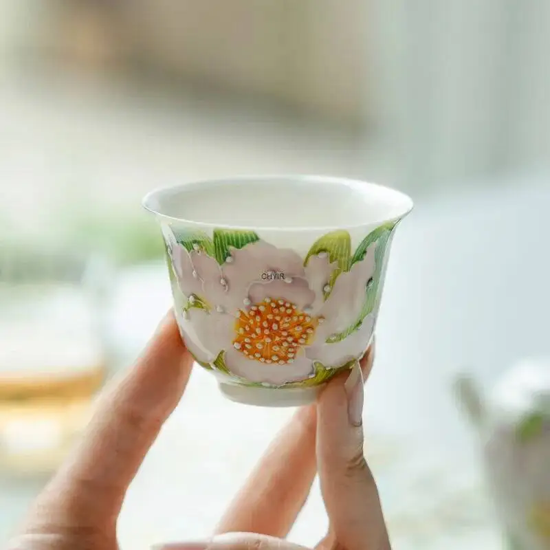 

Чистая ручная роспись, сложенная чашка для чая с цветком ириса, главная чашка, бытовая керамическая одиночная чашка, персональная чашка для питья чая, специальная дегустационная чашка