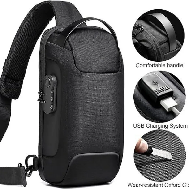 Anti‑Theft Password Lock Crossbody Chest Bag Oxford Cloth Waterproof Scratch‑Resistant Single Shoulder Sling Daypack