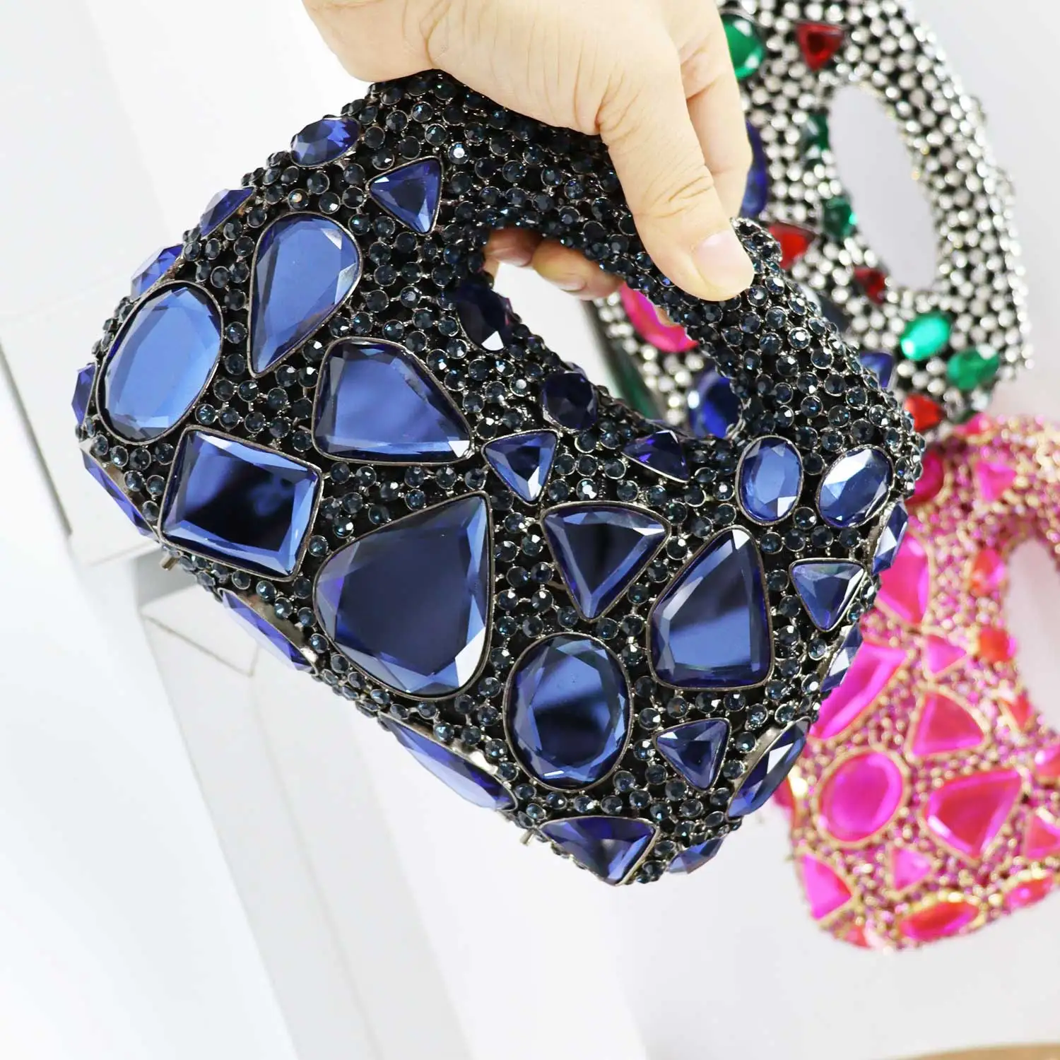

KHNmeet сумки-клатчи с большими камнями и кристаллами, роскошные красочные темно-синие вечерние сумки-тоут для бутиков, свадебные сумки sm254