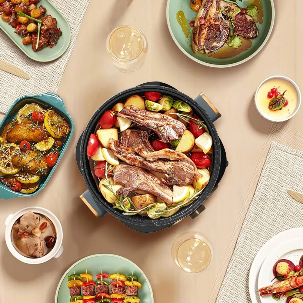 5L Non-Stick Hot Pot Electric with Multi-Power Control, 3.7" Depth Electric Pot with Tempered Glass Lid for Party