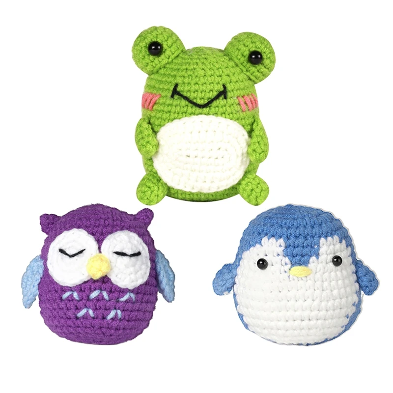 3Pcs Crochet Kit DIY Animal Crochet Kit For Starter Includes Enough Yarn Hooks With Knitting Yarn Needles Plush Doll Easy