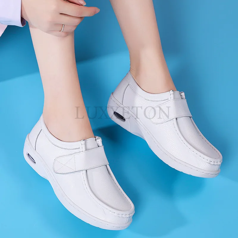 Genuine Leather Air Cushion Soft Soled Nurse Shoes Women Autumn and Winter Thick Soled Work Shoes Comfortable Medical Shoe