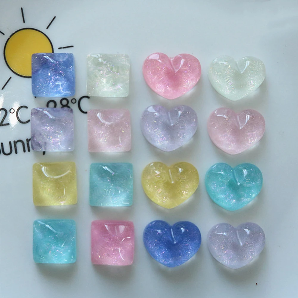 10PCS Noctilucent Square Heart Series Resin Flatback Cabochons For Hairpin Scrapbooking DIY Jewelry Craft Decoration Accessories