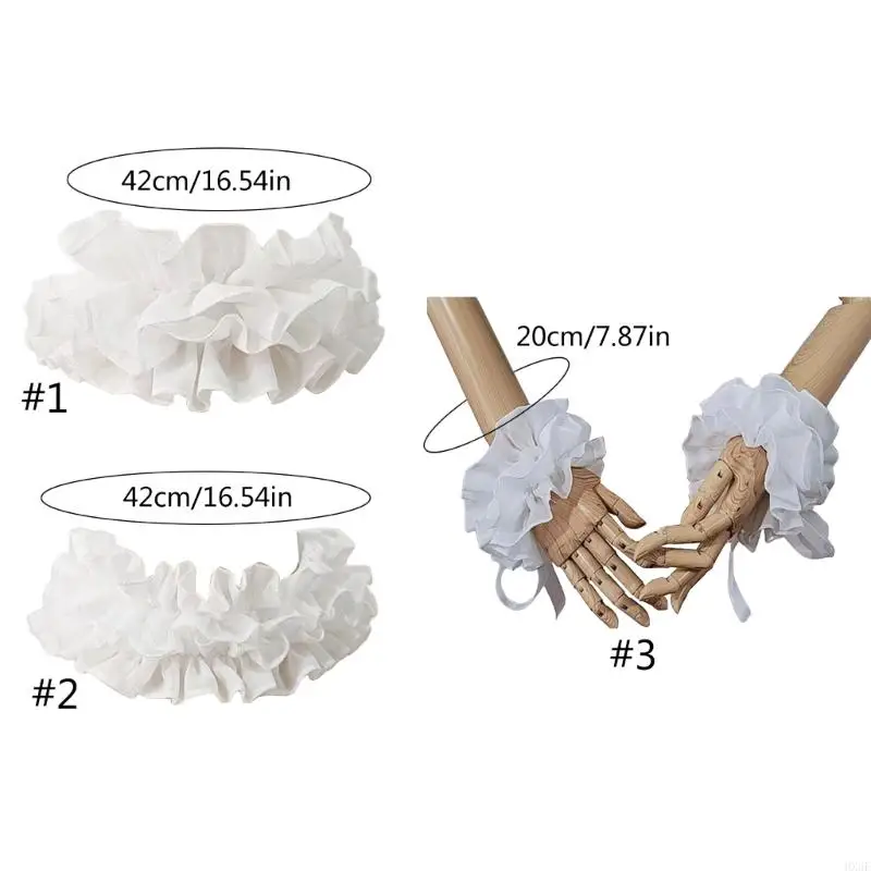 HX6F Vintage Ruffled False Cllar Neck Ruff Mankiet Mankiety Victorianie Kolonialny kostium