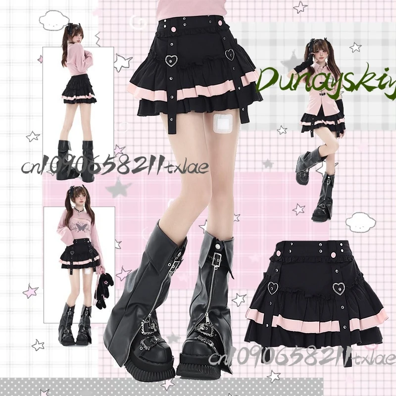 

Japanese Sweet Spicy Cute Girl Cake Half Skirt Y2K Jirai Kei Cosplay Costumes Pink Black Jirai Kei Cool Party Daily Halloween