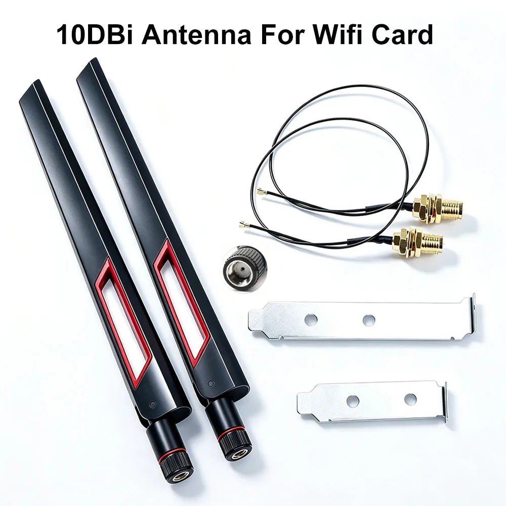 2x10dBi Dual‑Band 2.4G/5GHz WiFi Antenna Kit MHF4‑RP‑SMA Extension Cable External High‑Gain For M.2 NGFF Wireless Network Card
