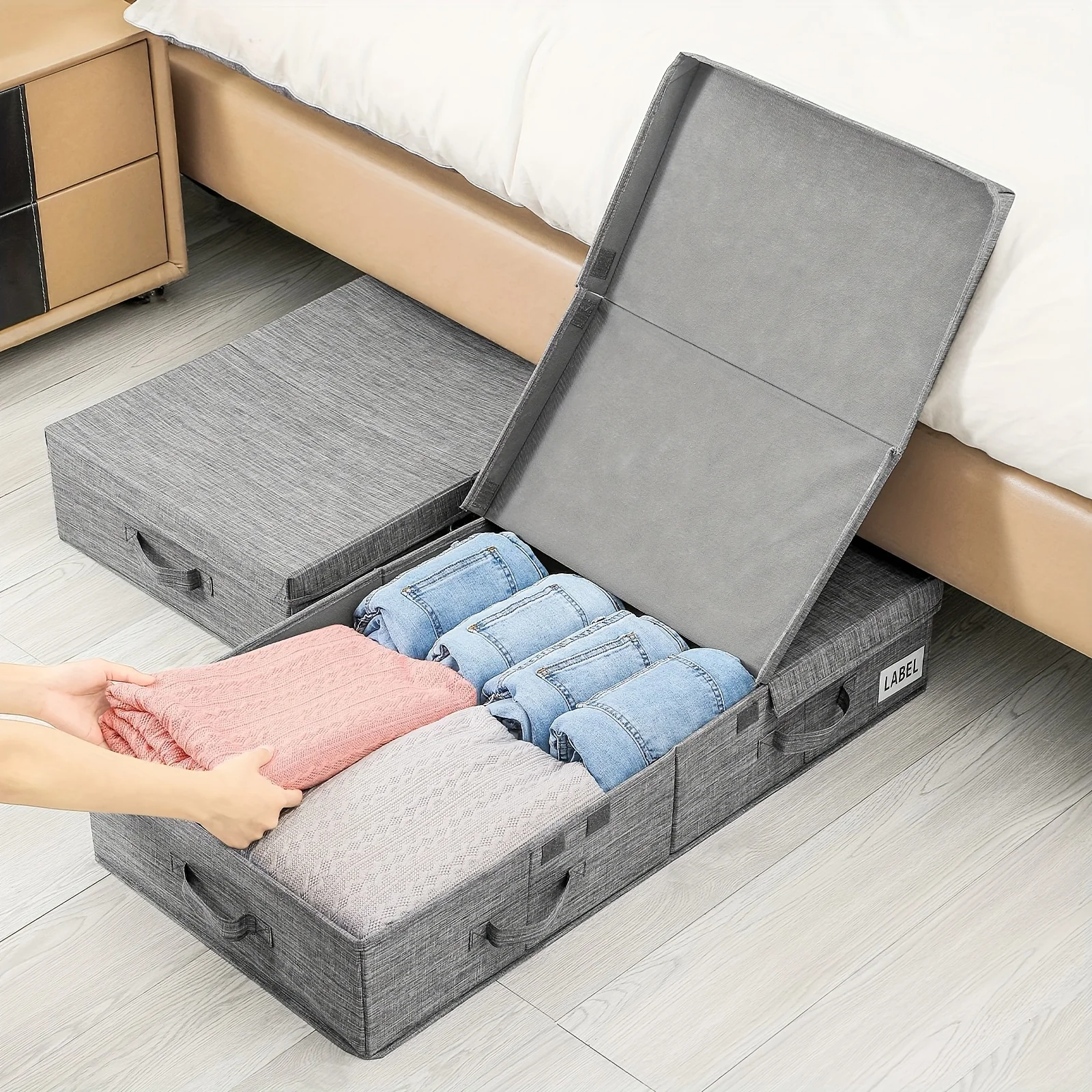 Unterbett-Aufbewahrungsbehälter mit Deckel, große Aufbewahrungsbox unter dem Bett mit Griff, faltbar unter den Aufbewahrungsbeuteln