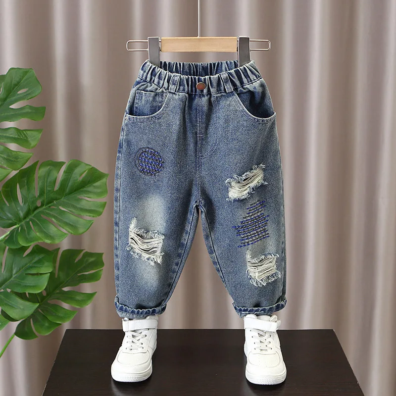 New Cotton Denim Pants for 2-10 Years Old Ripped Hole Boys Jeans Kids Children Trousers Boys Casual Pants