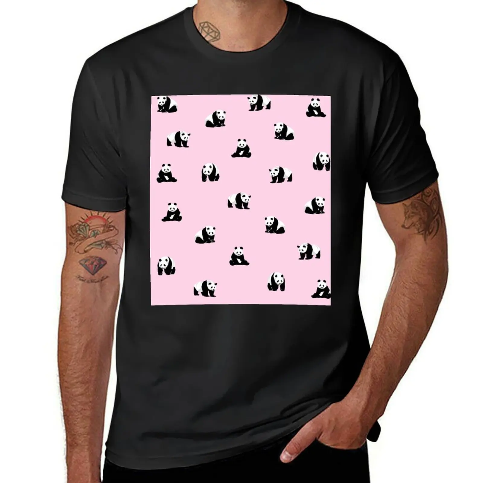 

Panda Pattern on Baby Pink T-shirt cute tops for a boy cute clothes customs men workout shirt