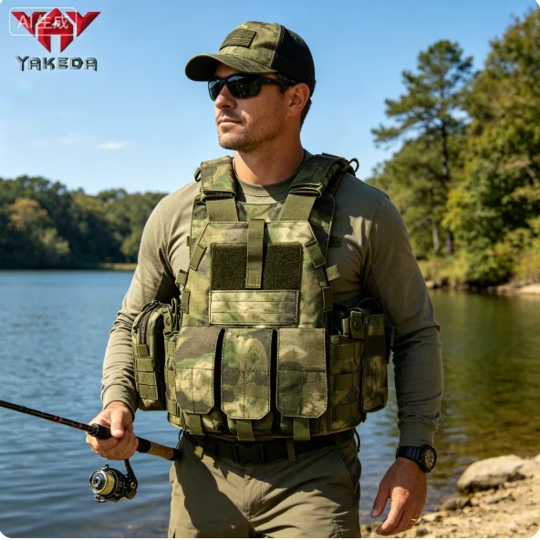 

1000D Fishing YAKEDA Woodland Camo Tactical Plate Carrier Vest, MOLLE Combat Vest With Pouches For Airsoft CS Hunting