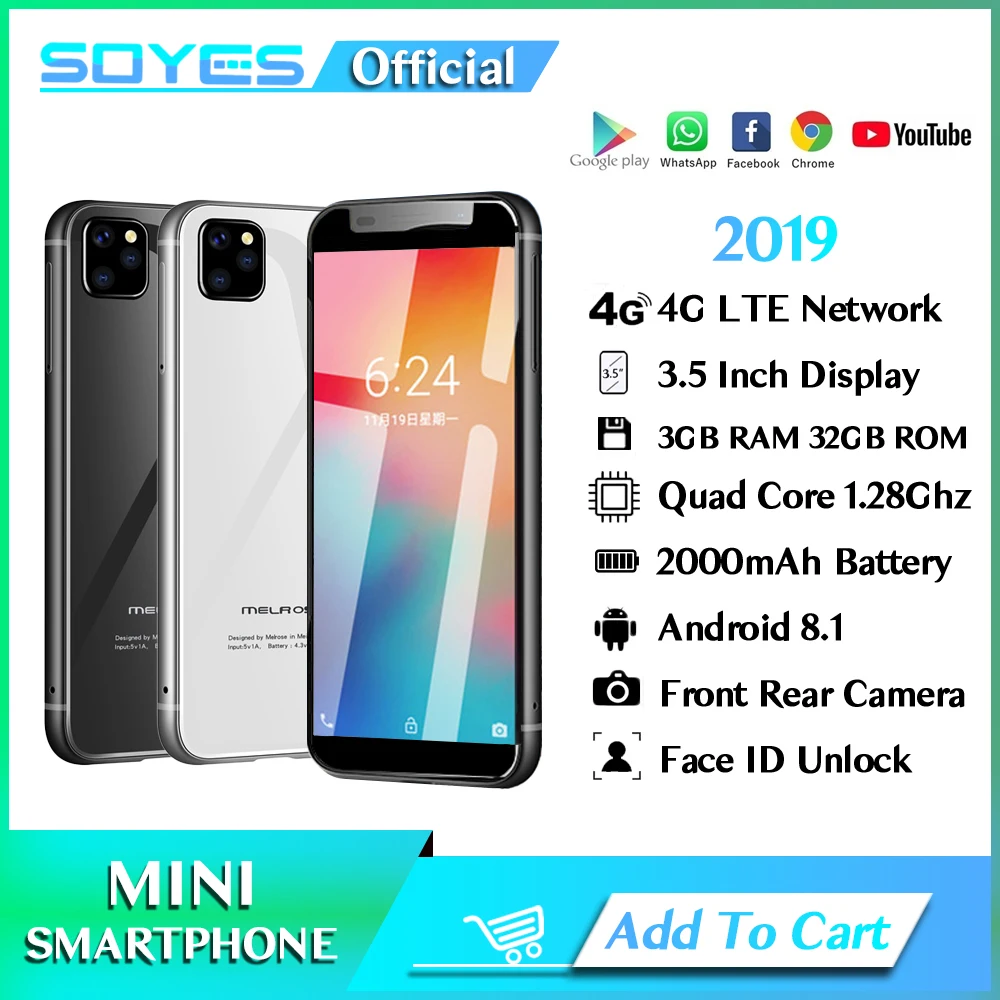 3.4 Inch Mini Smart Phone 3GB RAM 32GB ROM Telephone 4G LTE Dual SIM Face ID Unlock GPS 2000mAh Small Cellphone 2019