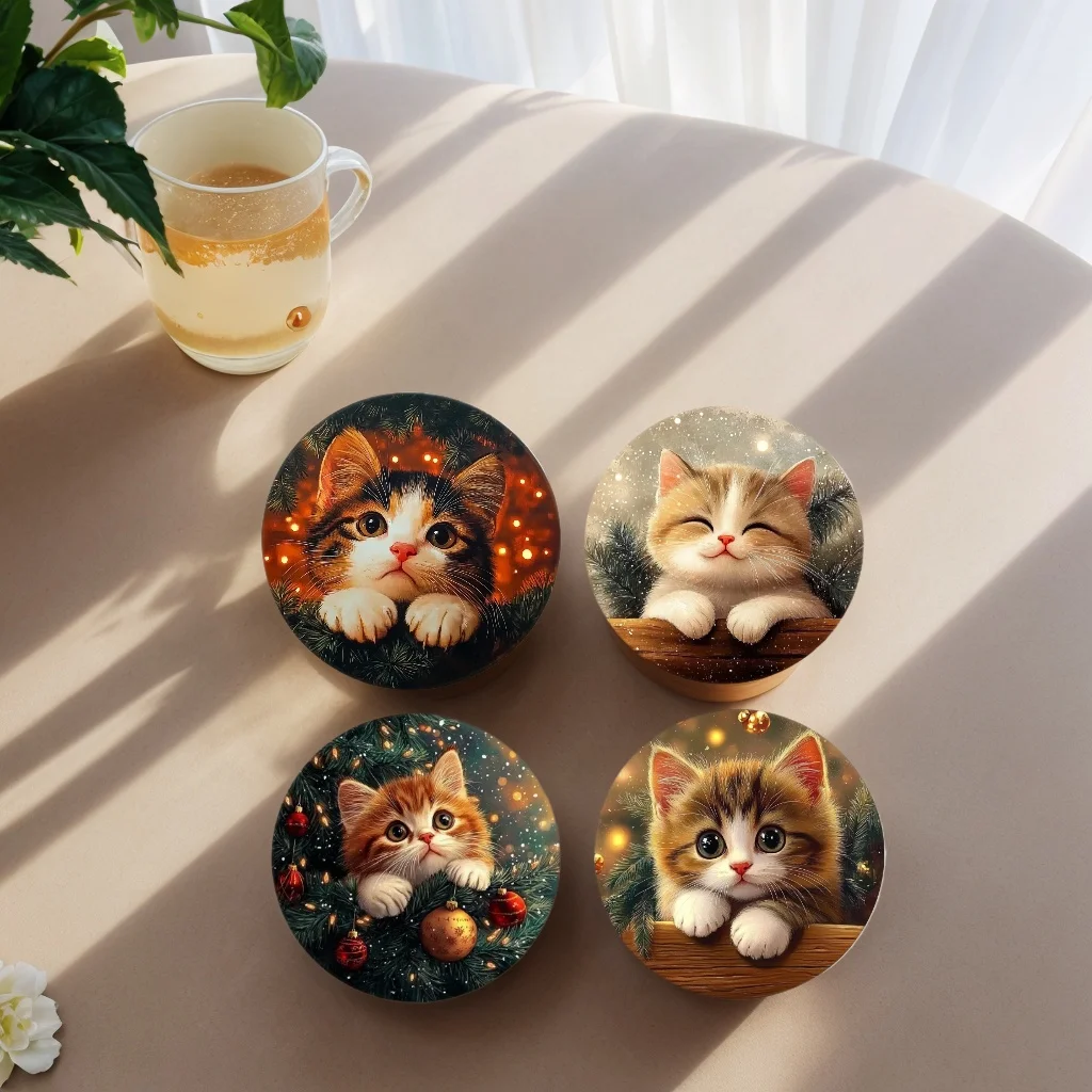 Cute Coaster Cartoon Cat Diatomite Absorbent Drinks Mat Heat Insulation and Anti Slip Coffee Pad Dining Table Decor Drinkware