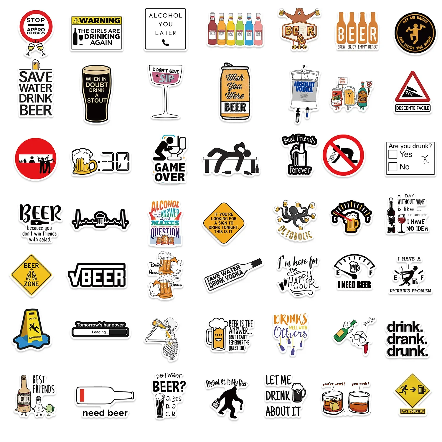 10/30/50PCS Alcoholism Vodka Beer Wine Drunk Meme Stickers Waterproof Fridge Phone Diary Car Motorcycle Decoration Funny Sticker