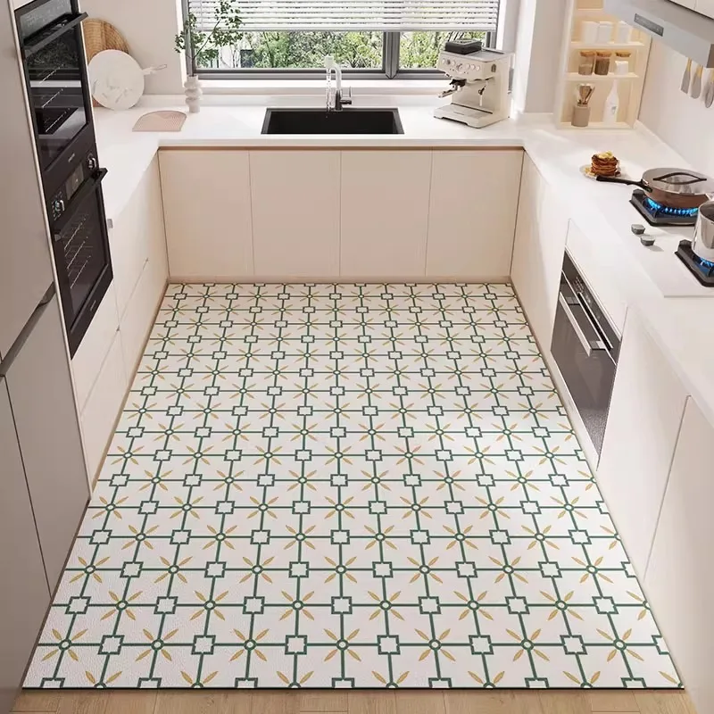 Modern Simple Kitchen PVC Leather Floor Mat Oil-resistant Stain Resistant Carpet Home Decor Anti-slip Washable Easy Clean Rug 러그