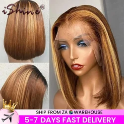 ISHINE 13x5x1 Highlight Straight Bob Wig Lace Front Wigs For Women Brazilian Hair Ombre Blond Color Wig Short Bob Human Hair Wig