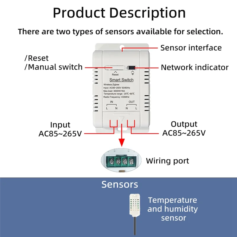 

ABZW Wi-Fi умный переключатель температуры и влажности с датчиком 1 м 16A переключатель температуры и влажности поддерживает голосовое управление