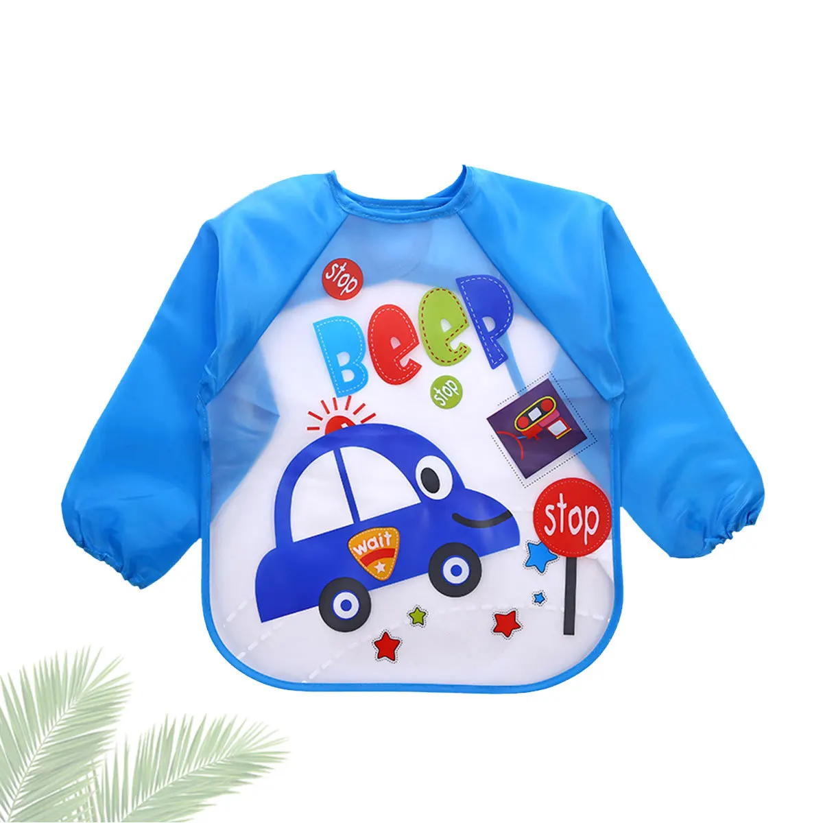 

Sleeved Baby Bib Waterproof Smock Blue Car Pattern Lightweight Eva Easy Wash Baby Bib Apron for Toddler Painting