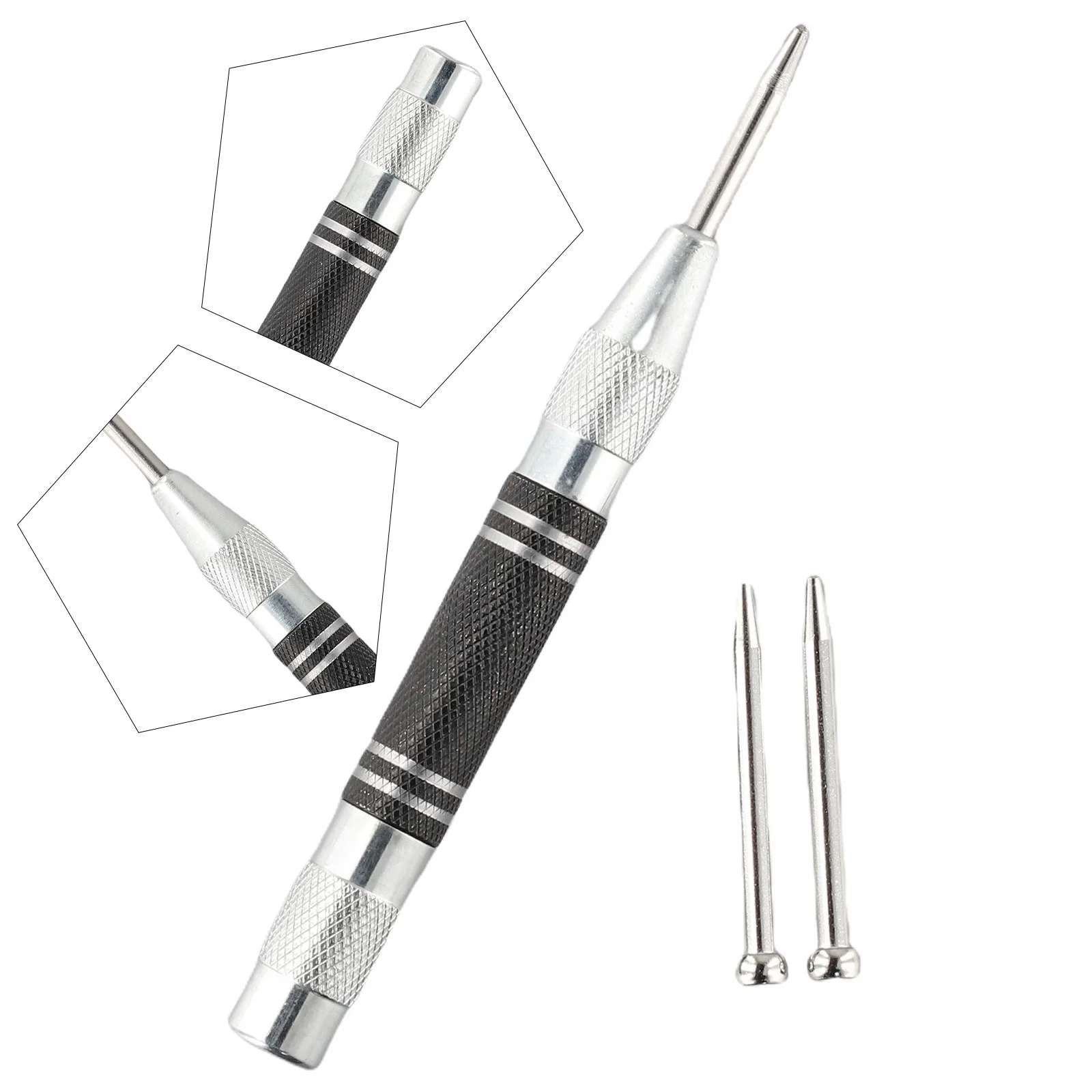 Punch Needle Automatic Center Punch Center Punch Woodworking Punch 3pcs Adjustable Automatic Sample Punch Practical Silver Black