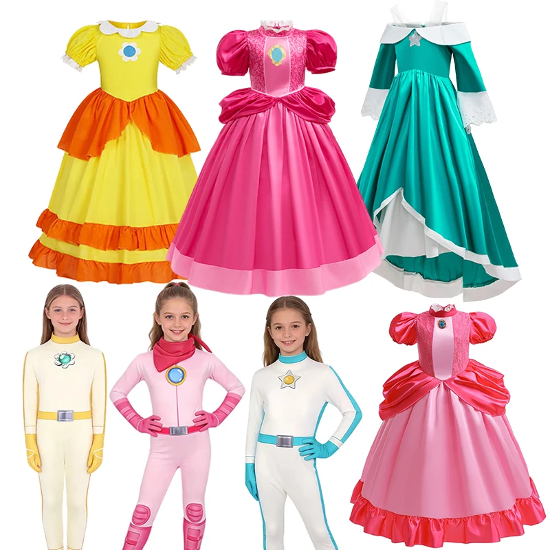 Disfraz de Princesa Peach para Niña, Cosplay de Daisy Rosalina, Ropa de Peach para Disfrazarse, Trajes para Niños para Fiestas de Cumpleaños y Carnaval