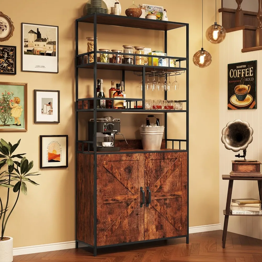

Bar Cabinet Tall Wine Cabinet 70.8" Freestanding Wine Rack Industrial Liquor Cabinet with Glass Holder 5 Tier Bakers Rack with
