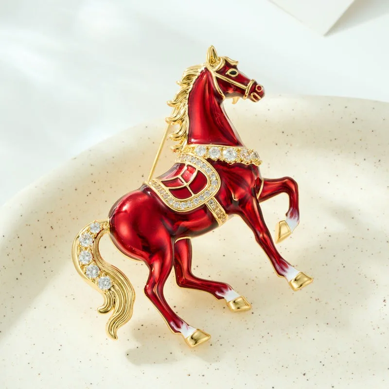 

Original Design Horse Lapel Pin Enamel Drop Copper Alloy Gold Plated Brooch High-end accessories Good luck right away